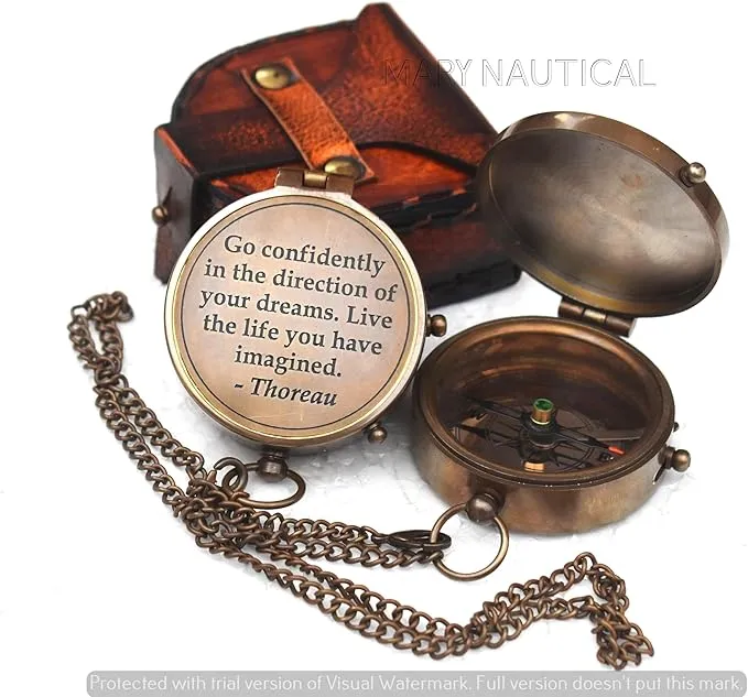 '-Thoreau's Go Confidently Graduation Gift for him, Camping Compass with Leather Pouch Boating Hiking Religious Gifts, Missionary Gifts Keepsake. Confirmation Gift Direction Compass