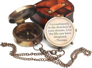 '-Thoreau's Go Confidently Graduation Gift for him, Camping Compass with Leather Pouch Boating Hiking Religious Gifts, Missionary Gifts Keepsake. Confirmation Gift Direction Compass