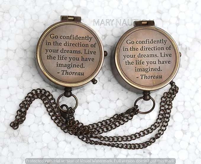'-Thoreau's Go Confidently Graduation Gift for him, Camping Compass with Leather Pouch Boating Hiking Religious Gifts, Missionary Gifts Keepsake. Confirmation Gift Direction Compass