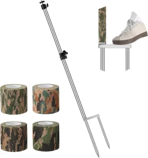 1 Pack Trail Camera Stand Mount Foldable Stainless Steel Game Camera Stand Bracket 360° Adjustable 1/4''-20 (6mm) Screw Connection Trail Stake with Camo Wrap Tapes for Deer Cam Accessories
