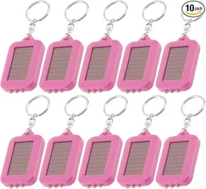 10 Pack Solar Mini Keychain Light Pocket Tiny LED Flashlight Rechargeable, Bright Small Flashlights Torch for EDC, Emergency, Power Outage,Camping, Party Favors (Pink)
