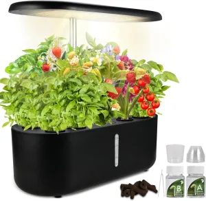 10 Pod Indoor Herb Garden Kit with LED Grow Light and 3.6L Water Tank, Hydroponics Growing System for Vegetables and Flowers/Fruits, Quiet Automatic Water Circulation, Height Adjustable