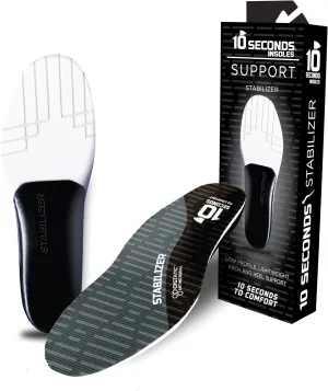10 Seconds Stabilizer Insole, Medium Corrective Arch, Soft Support, Designed for Instability and Low-Profile Footwear, Deep Heel Cup, Anti Odor and Blister Topper (M 9.5/10.5, W12)