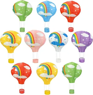10PCS Hanging Hot Air Balloon Paper Lanterns Set, 12 inch Colorful Reusable Derorative Chinese Japanese Party Ball Lamps for DIY Craft Lantern Home Decor Party Decoration Gift (Rainbow)