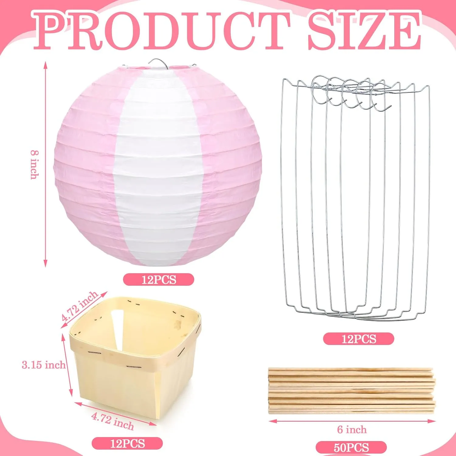 12 Sets Baby Shower Hot Air Balloon Table Centerpieces Hot Air Balloon Centerpieces for Baby Shower with Wooden Baskets Sticks Baby Shower Table Decorations for Gender Reveal Birthday (Pink)
