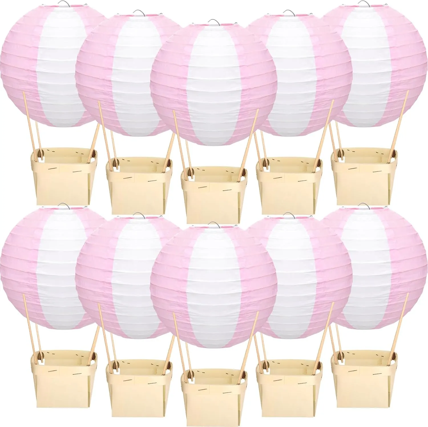 12 Sets Baby Shower Hot Air Balloon Table Centerpieces Hot Air Balloon Centerpieces for Baby Shower with Wooden Baskets Sticks Baby Shower Table Decorations for Gender Reveal Birthday (Pink)