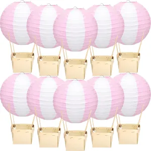 12 Sets Baby Shower Hot Air Balloon Table Centerpieces Hot Air Balloon Centerpieces for Baby Shower with Wooden Baskets Sticks Baby Shower Table Decorations for Gender Reveal Birthday (Pink)