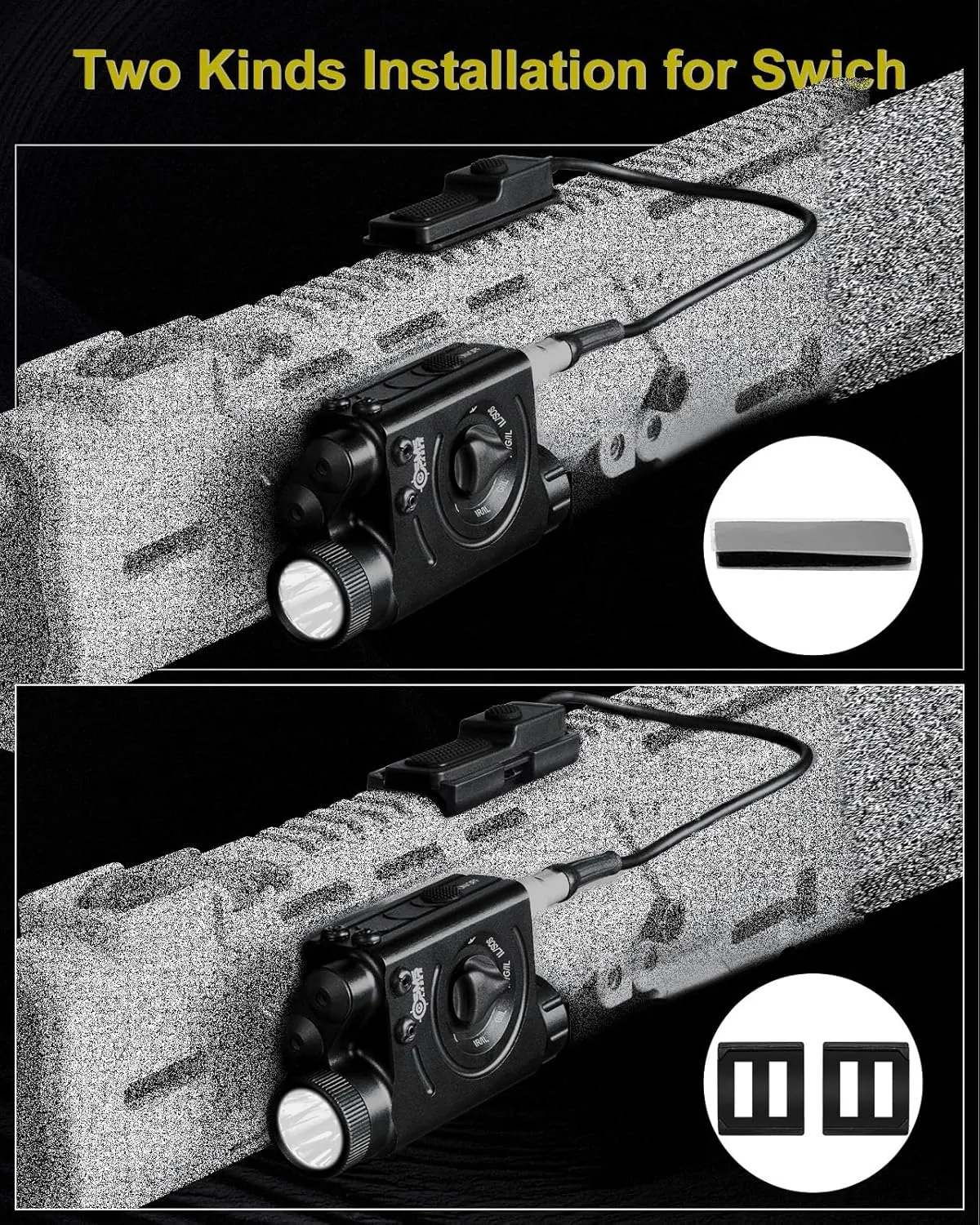 1200 Lumens Tactical LED/IR Flashlight and Green/Blue/Red/IR Laser Combo with Remote Pressure Switch, Momentary/Constant/Strobe Model Compatible with All Standard Picatinny/M-LOK Rails, Rechargeable