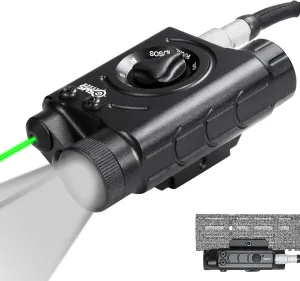 1200 Lumens Tactical LED/IR Flashlight and Green/Blue/Red/IR Laser Combo with Remote Pressure Switch, Momentary/Constant/Strobe Model Compatible with All Standard Picatinny/M-LOK Rails, Rechargeable