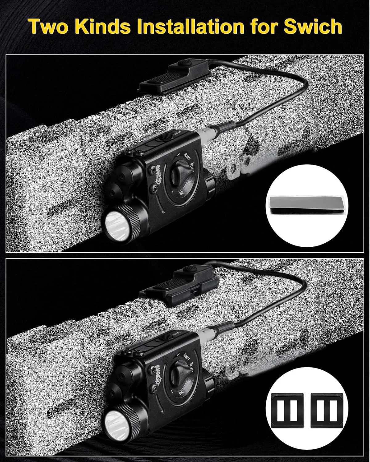 1200 Lumens Tactical LED/IR Flashlight and Green/Blue/Red/IR Laser Combo with Remote Pressure Switch, Momentary/Constant/Strobe Model Compatible with All Standard Picatinny/M-LOK Rails, Rechargeable