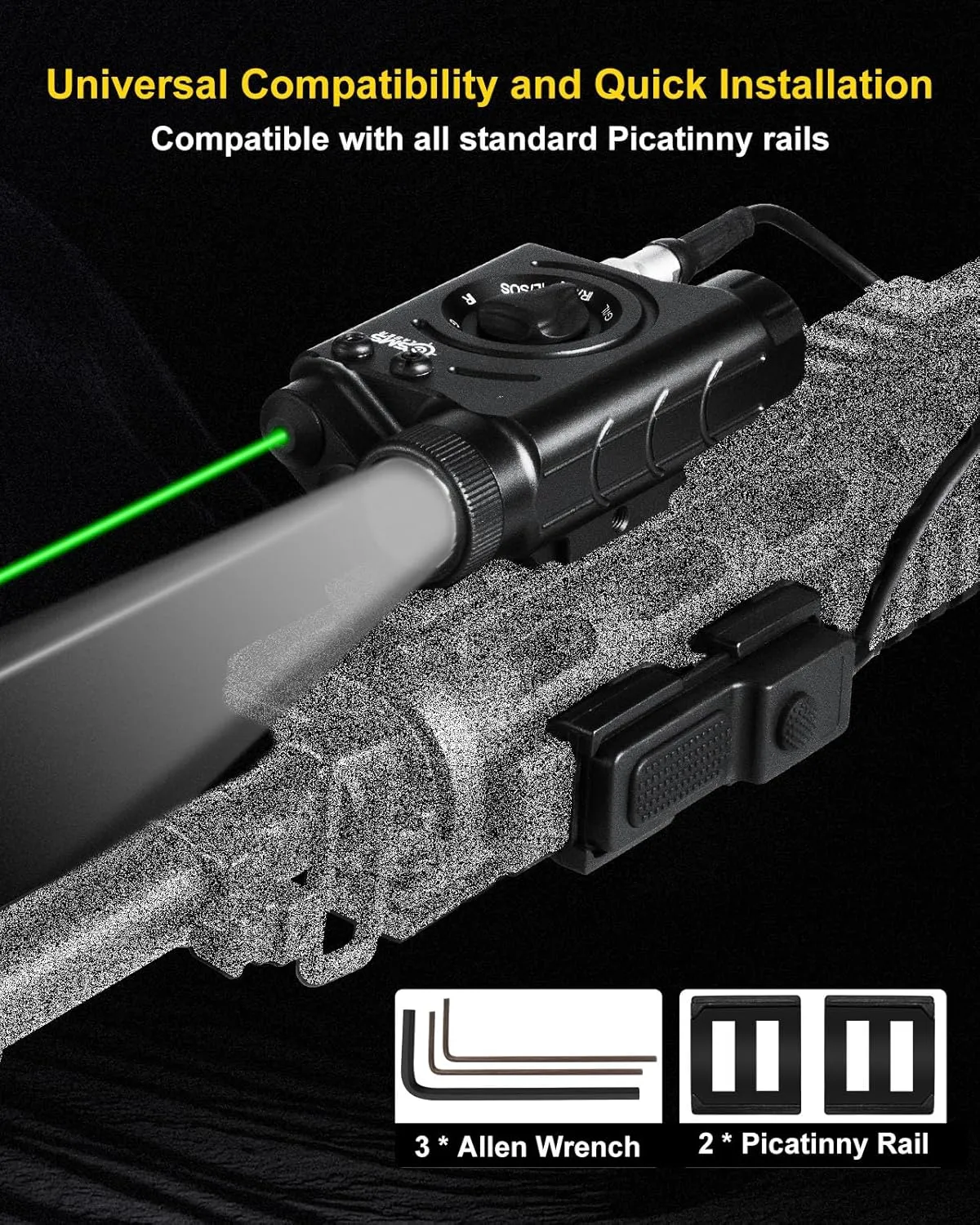 1200 Lumens Tactical LED/IR Flashlight and Green/Blue/Red/IR Laser Combo with Remote Pressure Switch, Momentary/Constant/Strobe Model Compatible with All Standard Picatinny/M-LOK Rails, Rechargeable