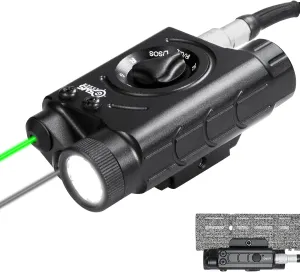 1200 Lumens Tactical LED/IR Flashlight and Green/Blue/Red/IR Laser Combo with Remote Pressure Switch, Momentary/Constant/Strobe Model Compatible with All Standard Picatinny/M-LOK Rails, Rechargeable