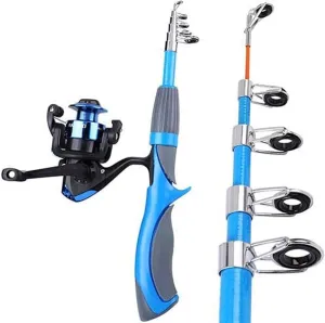 1.25m/1.6m Ice Fishing Rod and Closed Face Spinning Fishing Reel Combo Fishing Tackle Set Telescopic Rod for Child (Blue Rod Ak Reel)