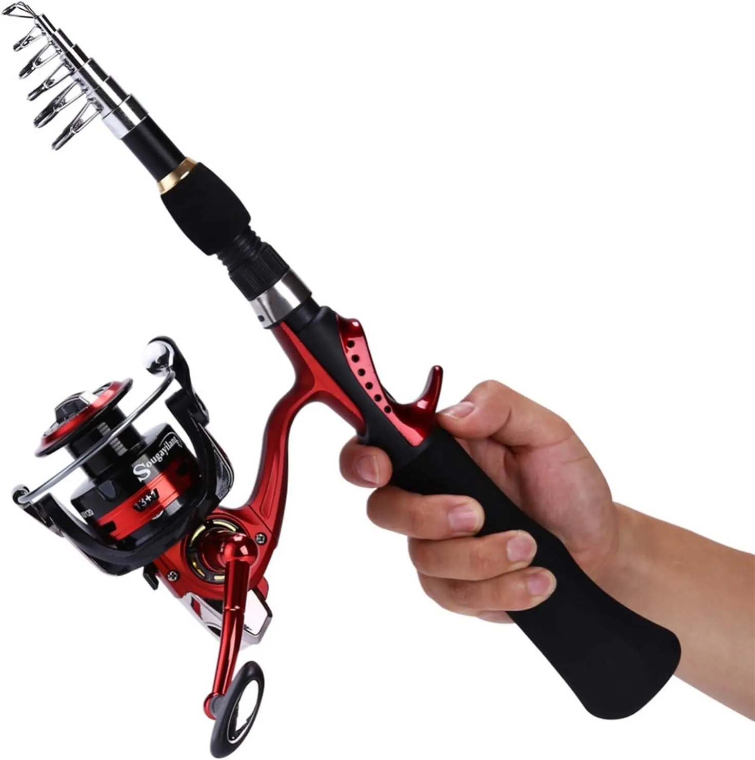 1.25m/1.6m Ice Fishing Rod and Closed Face Spinning Fishing Reel Combo Fishing Tackle Set Telescopic Rod for Child (Color : Black Rod and Reel)