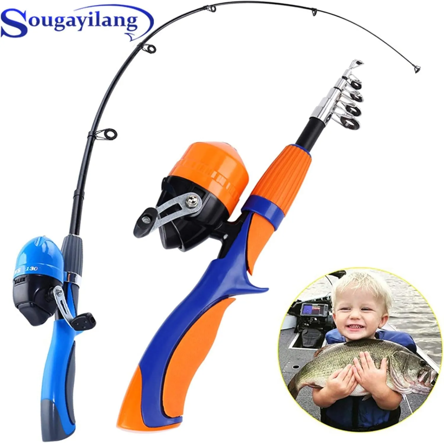 1.25m/1.6m Ice Fishing Rod and Closed Face Spinning Fishing Reel Combo Fishing Tackle Set Telescopic Rod for Child (Color : Black Rod and Reel)
