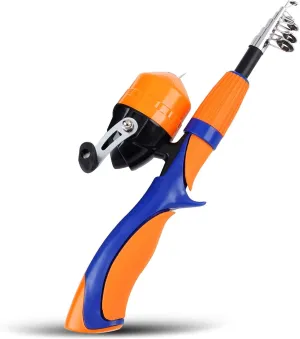 1.25m/1.6m Ice Fishing Rod and Closed Face Spinning Fishing Reel Combo Fishing Tackle Set Telescopic Rod for Child (Orange Rod and Reel)