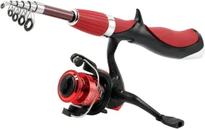 1.25m/1.6m Ice Fishing Rod and Closed Face Spinning Fishing Reel Combo Fishing Tackle Set Telescopic Rod for Child (Red Rod Ak Reel)