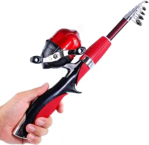 1.25m/1.6m Ice Fishing Rod and Closed Face Spinning Fishing Reel Combo Fishing Tackle Set Telescopic Rod for Child (Red Rod and Reel)