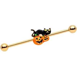 14 Gauge Halloween Black Cat Jack O Lantern Barbell Industrial 38mm