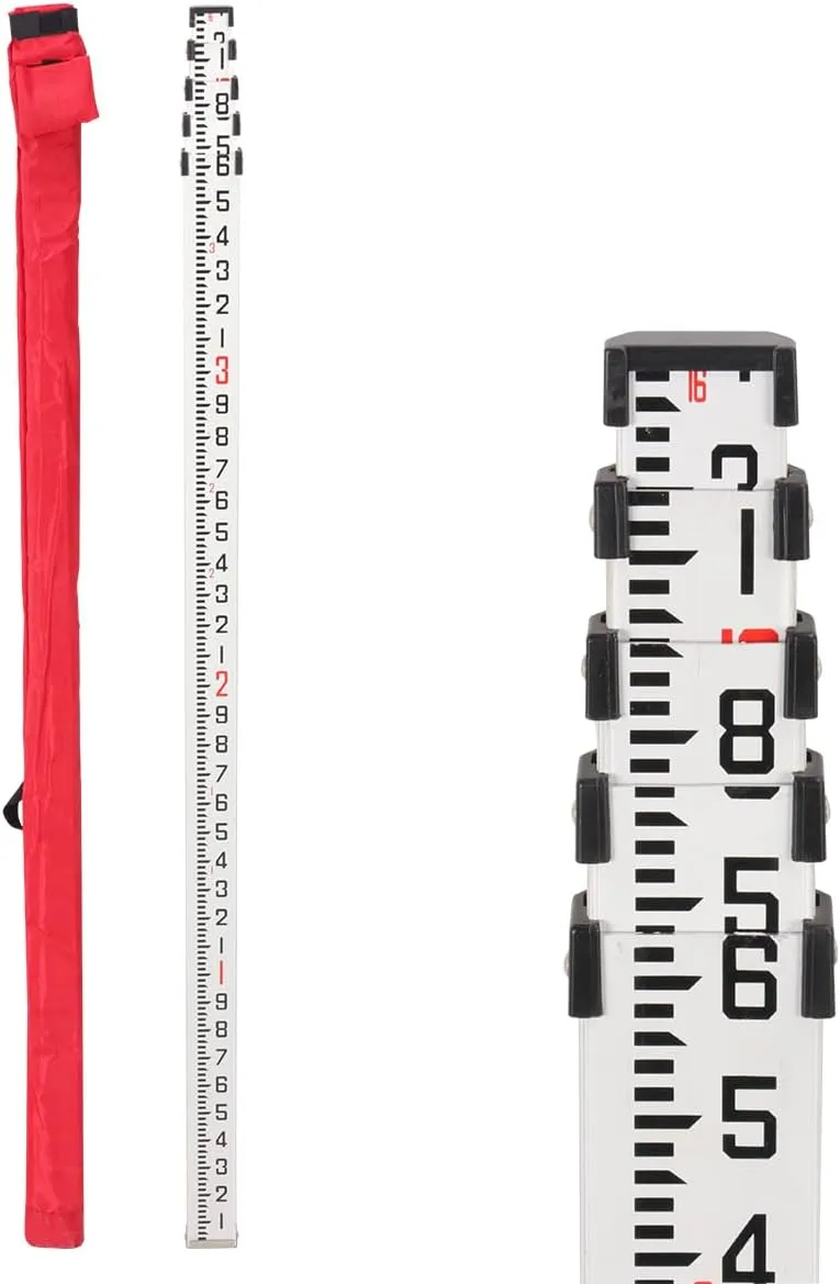 16-Foot Aluminum Grade Rod - 10ths,5 Sections Telescopic Leveling Rod with Bubble Level -Leveling Rod for construction, surveying, and Leveling applications (16FOOT 10TH)