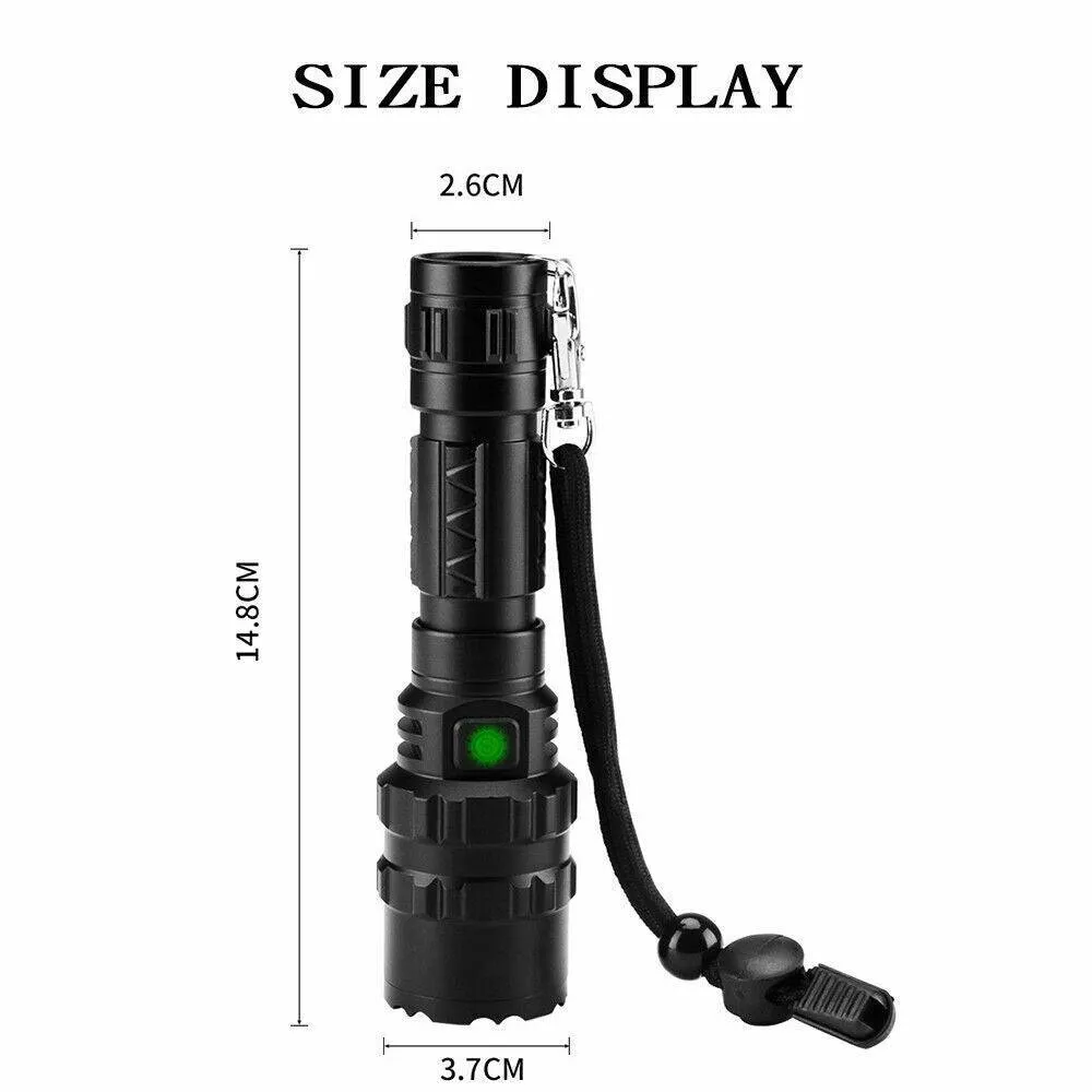 180000LM L2 LED Tactical Flashlight USB Rechargeable Camping Hunting Torch