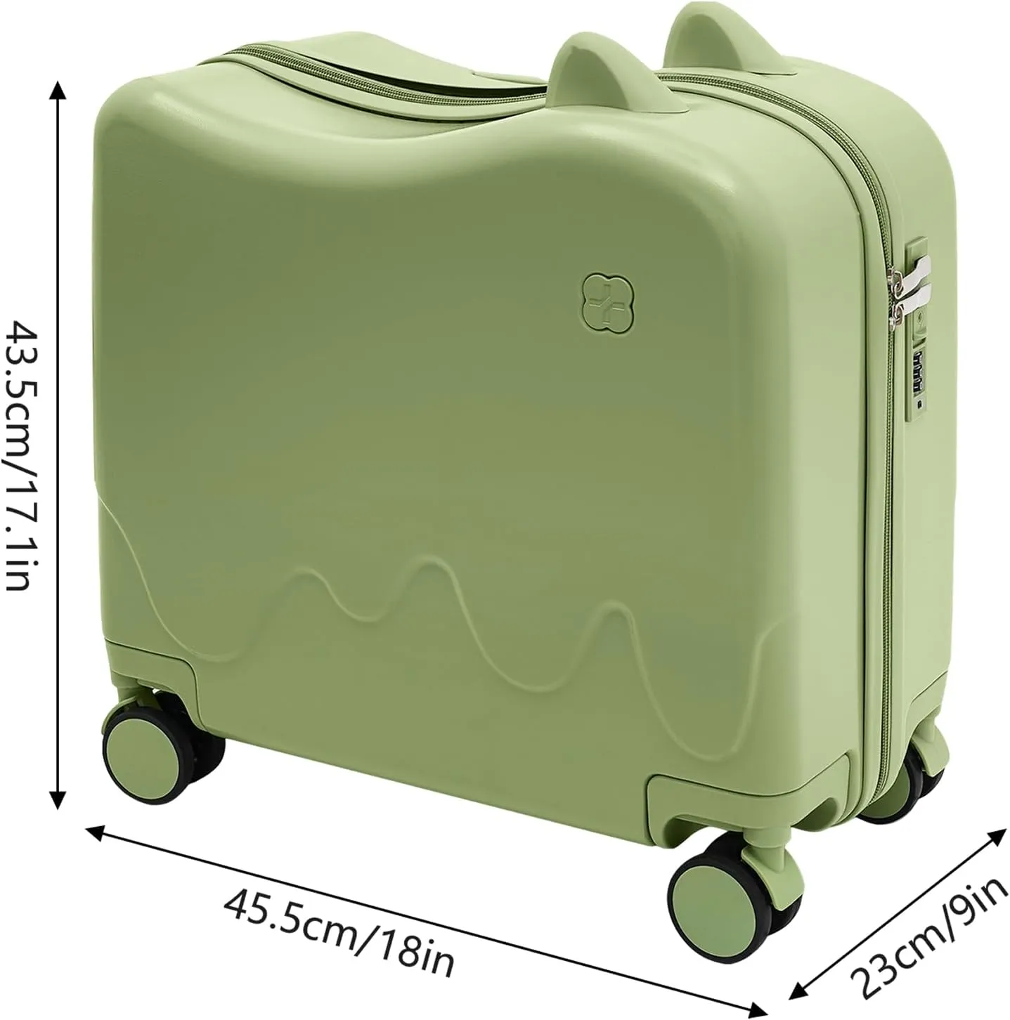 18" Kids Carry On Luggage, Ride-On Kids' Suitcase with Double Spinner Wheels, Cute Lightweight Tow-Along Luggage with Password Lock, Children's Trolly Case for Travel Study Tours (Olive Green)