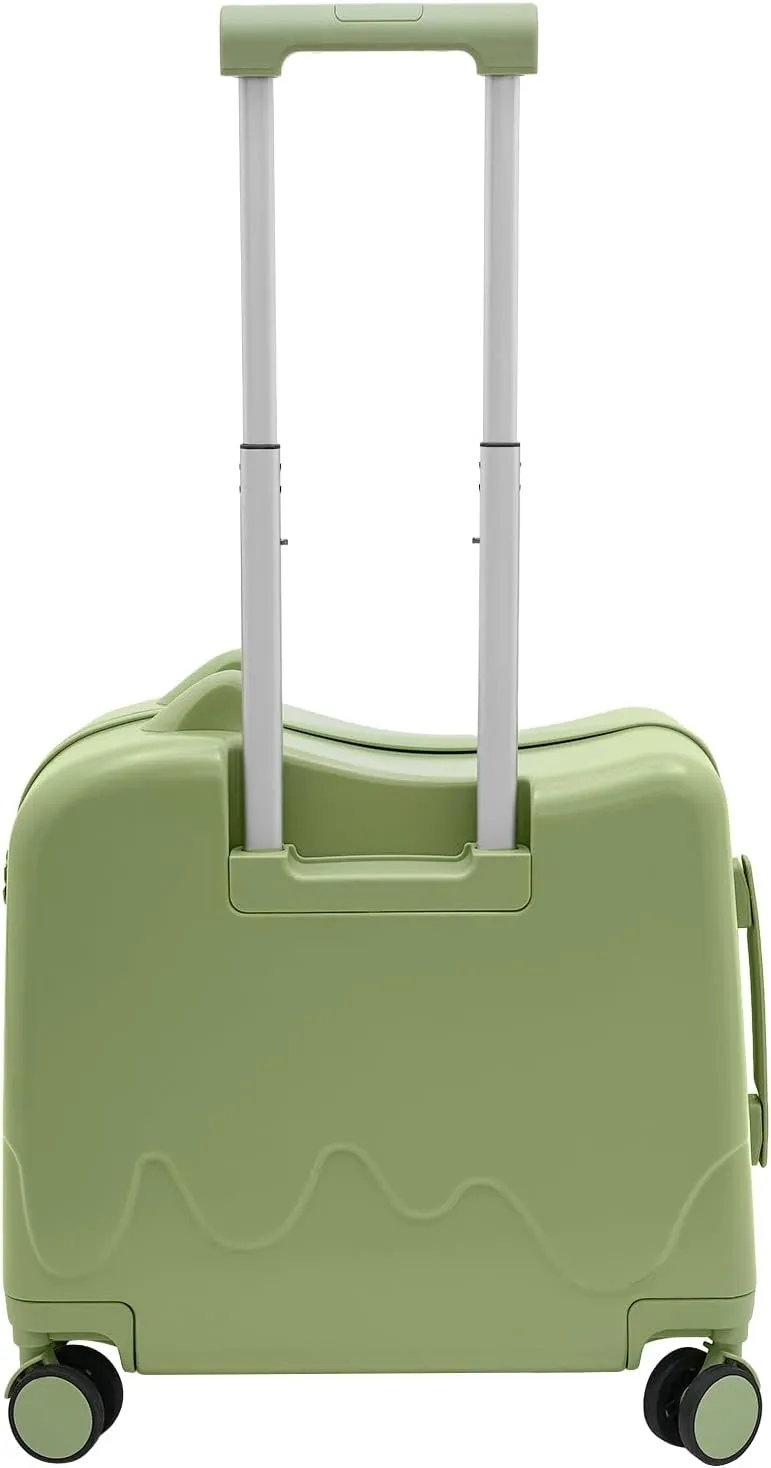 18" Kids Carry On Luggage, Ride-On Kids' Suitcase with Double Spinner Wheels, Cute Lightweight Tow-Along Luggage with Password Lock, Children's Trolly Case for Travel Study Tours (Olive Green)