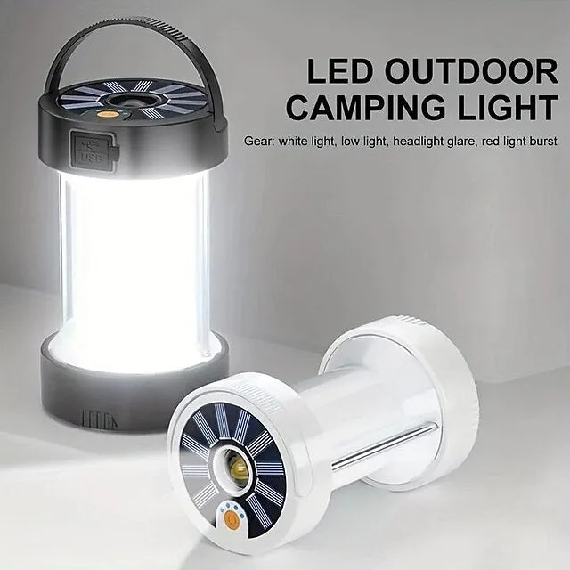 1pc USB Solar Camping Light with Magnet Work Light, 4 Lighting Modes Rechargeable Powerful Flashlight with18650 Battery