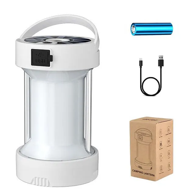 1pc USB Solar Camping Light with Magnet Work Light, 4 Lighting Modes Rechargeable Powerful Flashlight with18650 Battery