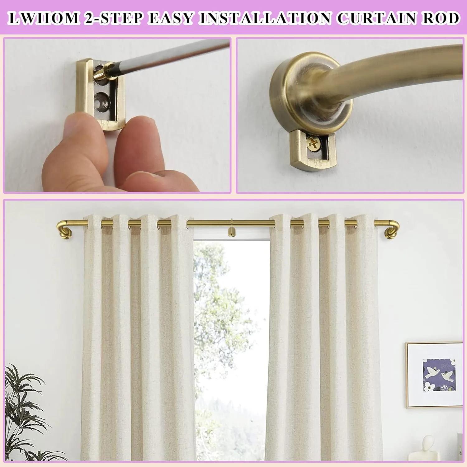 2 Pack Antique Bronze Disc Curtain Rods, 48-84 Inches Window Curtain Rod,Adjustable Room Darkening Curtain Rod with Aluminum Finials and Brackets,Wrap Around Design