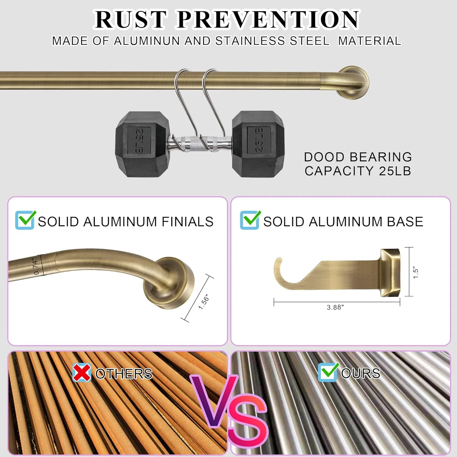 2 Pack Antique Bronze Disc Curtain Rods, 48-84 Inches Window Curtain Rod,Adjustable Room Darkening Curtain Rod with Aluminum Finials and Brackets,Wrap Around Design