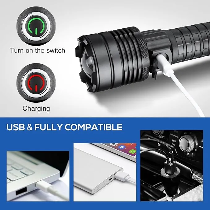 2 Pack Bright Flashlight Set, 2000LM Flashlights High Lumens Rechargeable, Zoomable 3 Modes USB C Flashlight Waterproof Led Flash Light Handheld Torch for Camping Emergency Hiking