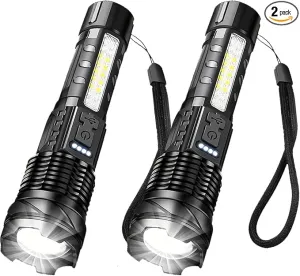 2 Pack Rechargeable Flashlights High Lumens, Super Bright LED Flashlight with 7 Lighting Modes, Waterproof Powerful Handheld Flash Light for Home, Outdoor, Camping, Emergency