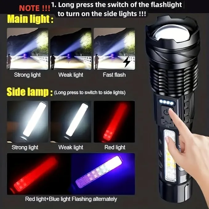 2 Pack Rechargeable Flashlights High Lumens, Super Bright LED Flashlight with 7 Lighting Modes, Waterproof Powerful Handheld Flash Light for Home, Outdoor, Camping, Emergency