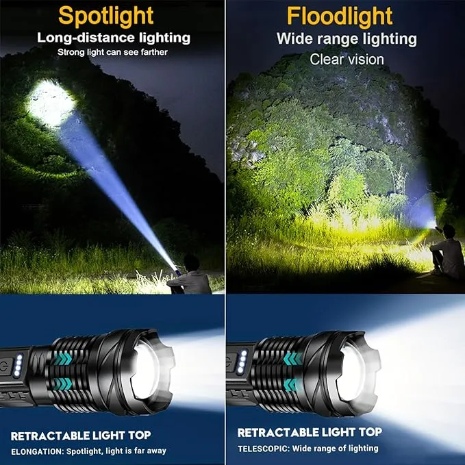 2 Pack Rechargeable Flashlights High Lumens, Super Bright LED Flashlight with 7 Lighting Modes, Waterproof Powerful Handheld Flash Light for Home, Outdoor, Camping, Emergency