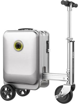 20-Inch Boarding Suitcase, Auto Follow Ride-On Roller Suitcase, Dual Charging Ports, Suitable for Traveling,Silver