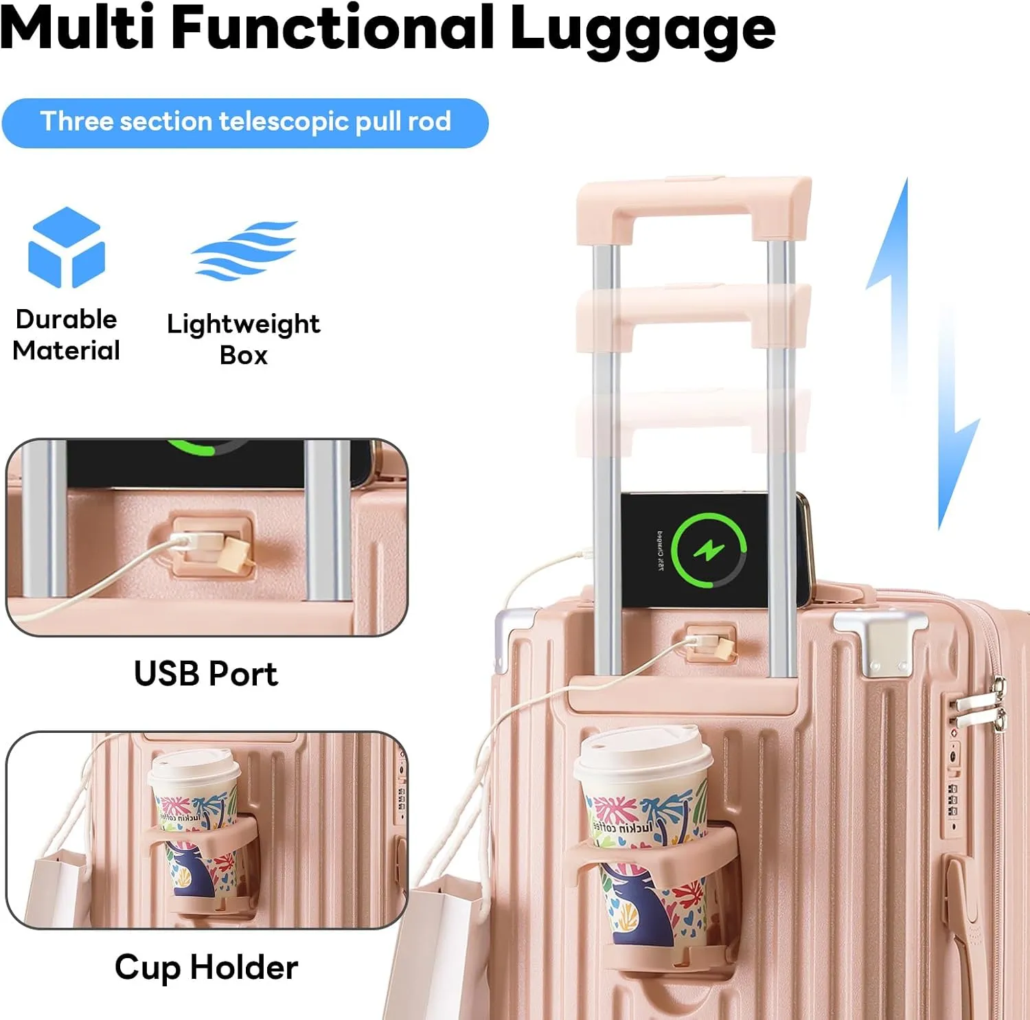 20 Inch Carry on Luggage Carry-on with Cup Holder & USB Port, Luggage with Airline Approved TSA Lock, Softside Lightweight carry on luggage 22 x 14 x 9 airline approved 360° Spinner Double Wheels