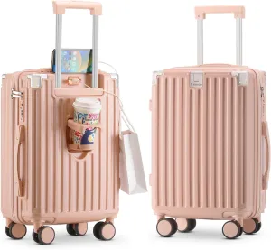 20 Inch Carry on Luggage Carry-on with Cup Holder & USB Port, Luggage with Airline Approved TSA Lock, Softside Lightweight carry on luggage 22 x 14 x 9 airline approved 360° Spinner Double Wheels