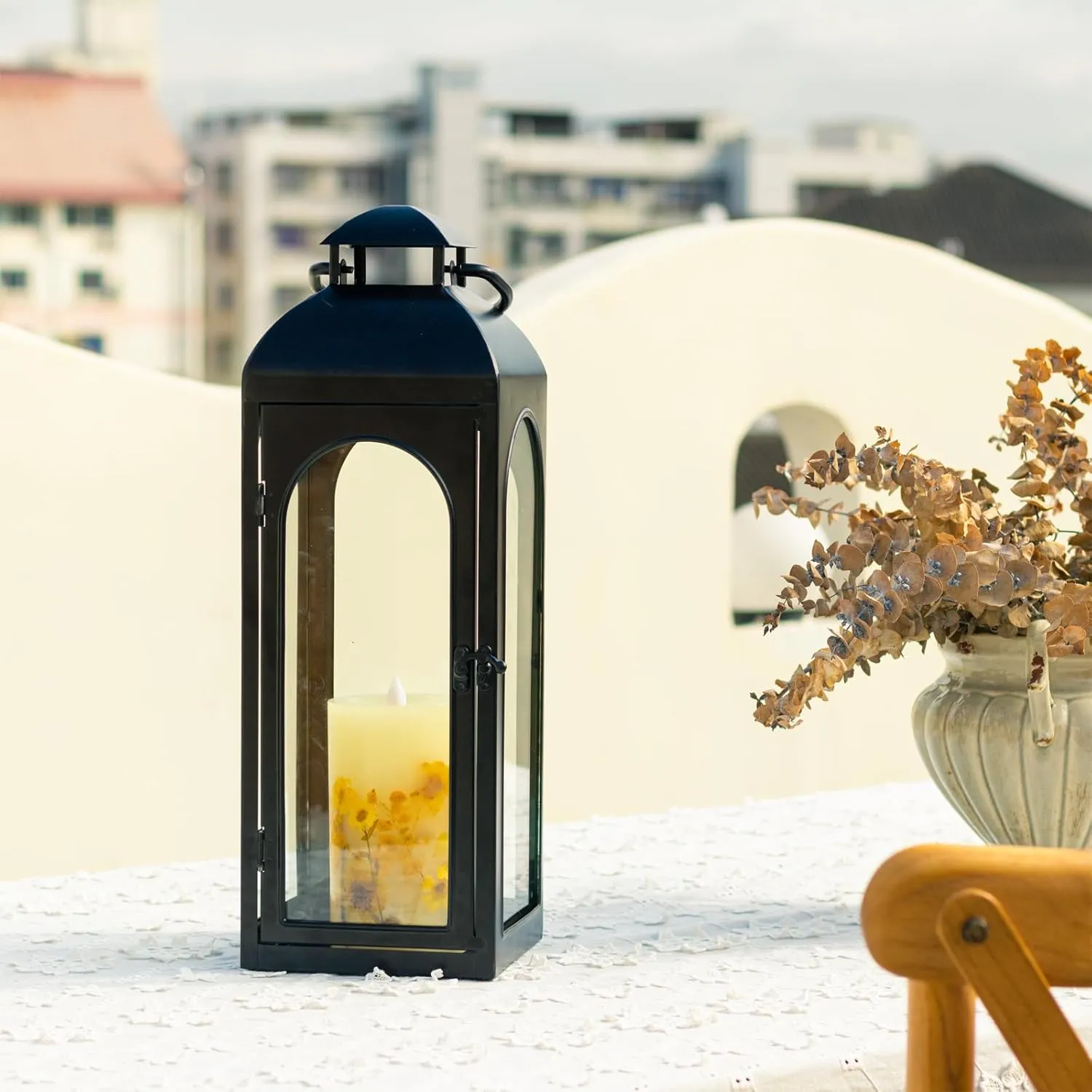 20-Inch Metal and Tempered Glass Candle Lantern - Premium Outdoor Lantern, Decorative Lanterns with Handcrafted Design for Patio, Garden & Indoor Decor