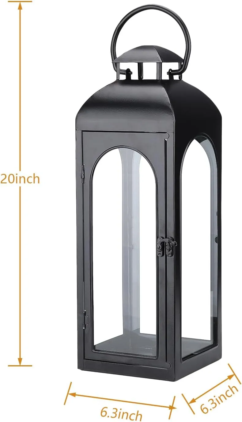 20-Inch Metal and Tempered Glass Candle Lantern - Premium Outdoor Lantern, Decorative Lanterns with Handcrafted Design for Patio, Garden & Indoor Decor