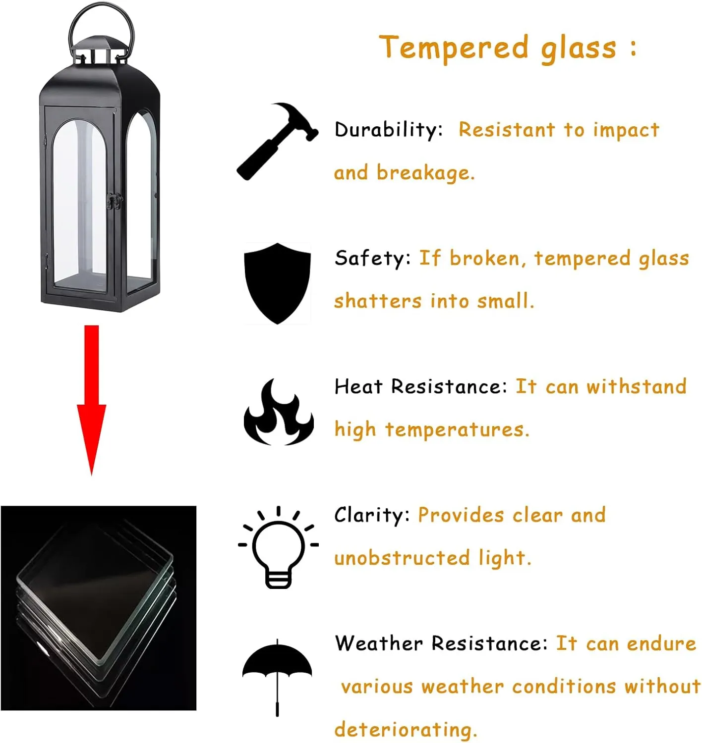 20-Inch Metal and Tempered Glass Candle Lantern - Premium Outdoor Lantern, Decorative Lanterns with Handcrafted Design for Patio, Garden & Indoor Decor