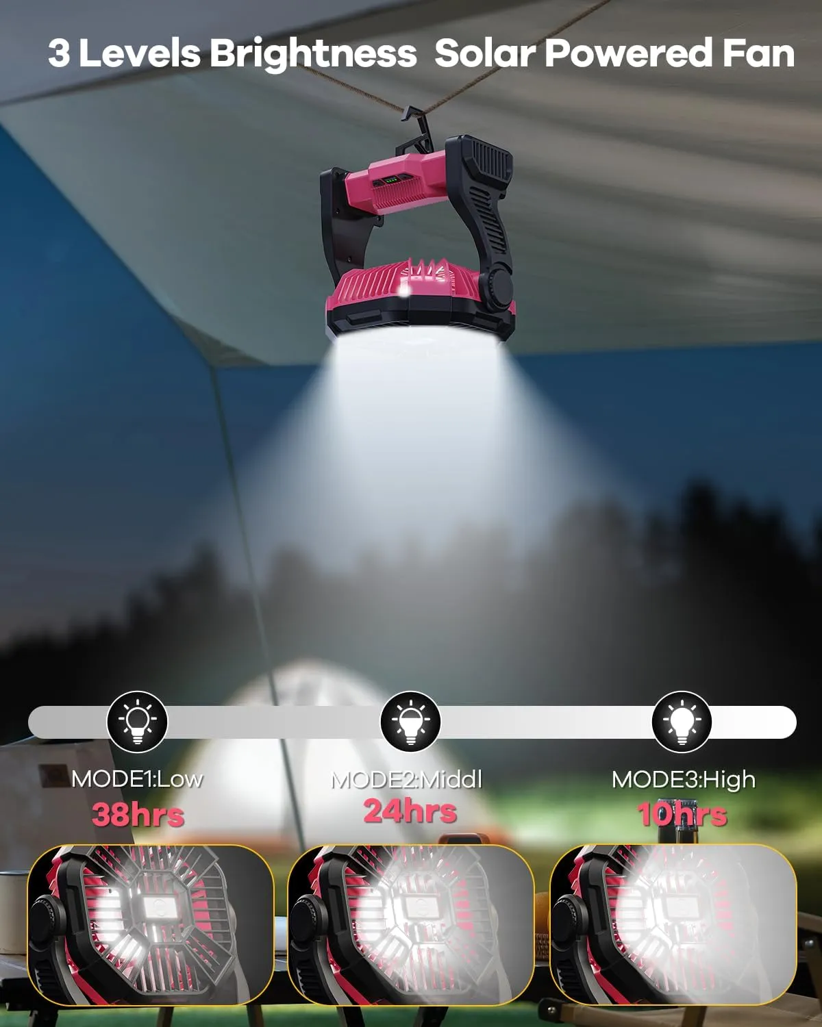 20000mAh Rechargeable Camping Fan with LED Lantern,Portable Battery Powered Outdoor Fan for Bedroom,Camping,Travel,Hiking,Beach,Office,Trave Accessories(Pink)