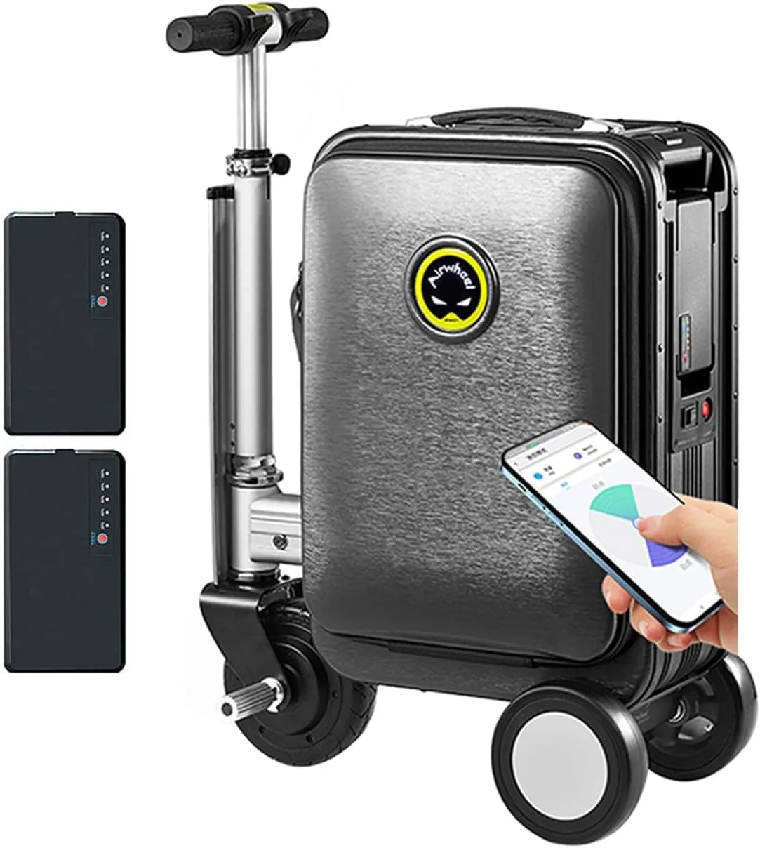 20L Electric Suitcase, Aluminum Alloy Frame Portable Rideable Suitcase, 73.26WH Removable Battery Speed 13km/h, Load 110kg, Motorized Luggage for Adults Travel Storage Case,Gray