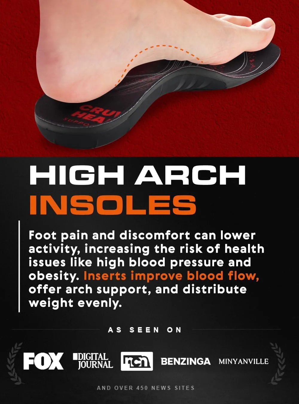 220  lbs Plantar Fasciitis High Arch Support Insoles Men Women - Orthotic Shoe Inserts - Boot Work Shoe Insole (S, Black)