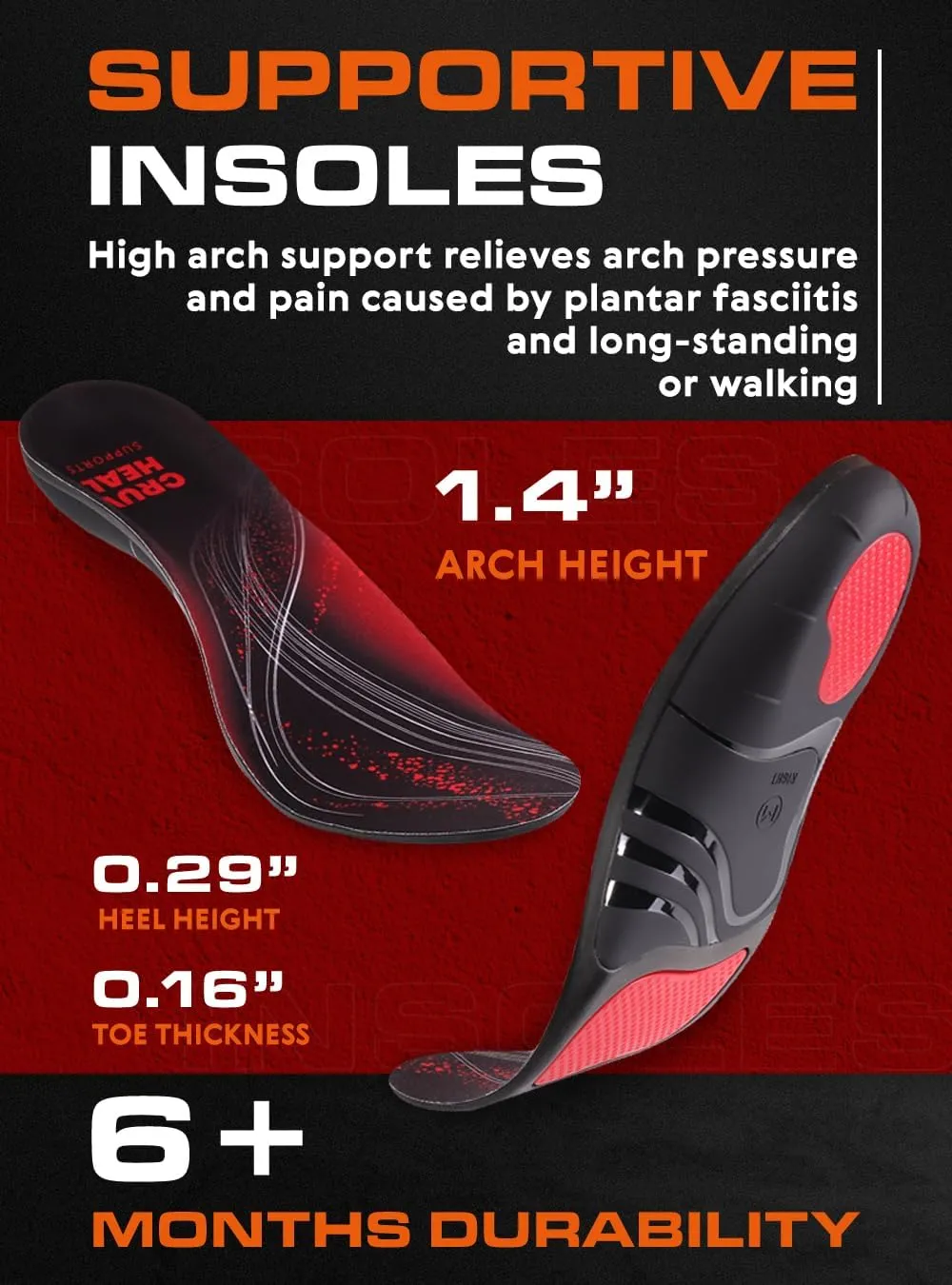 220  lbs Plantar Fasciitis High Arch Support Insoles Men Women - Orthotic Shoe Inserts - Boot Work Shoe Insole (S, Black)