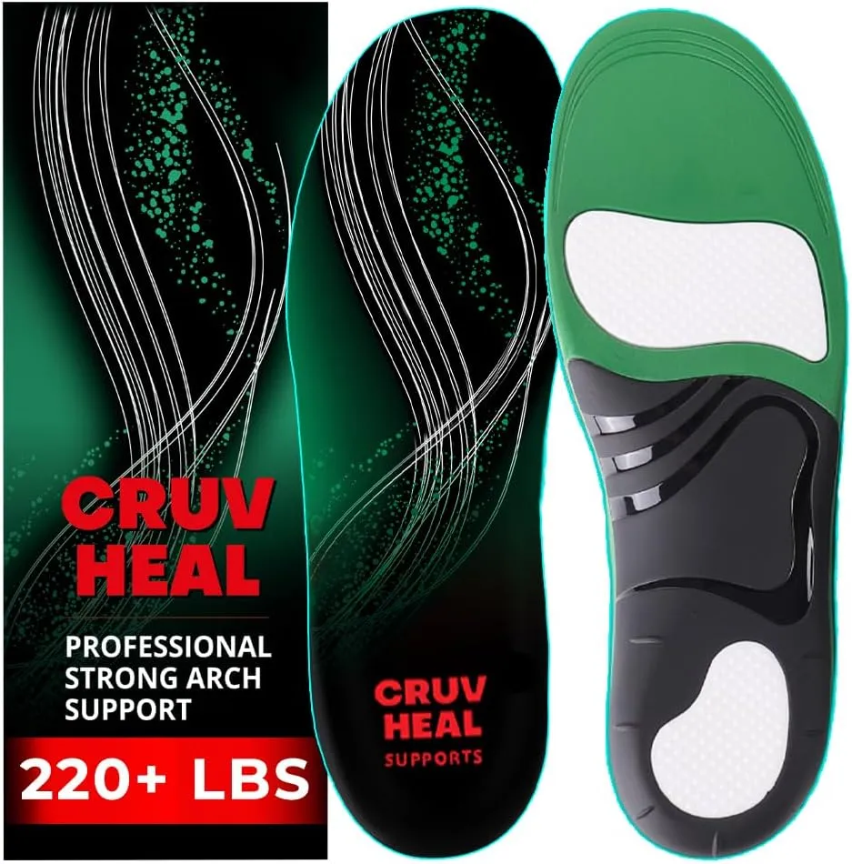 220  lbs Plantar Fasciitis High Arch Support Insoles Men Women - Orthotic Shoe Inserts - Boot Work Shoe Insole (XL, Green)