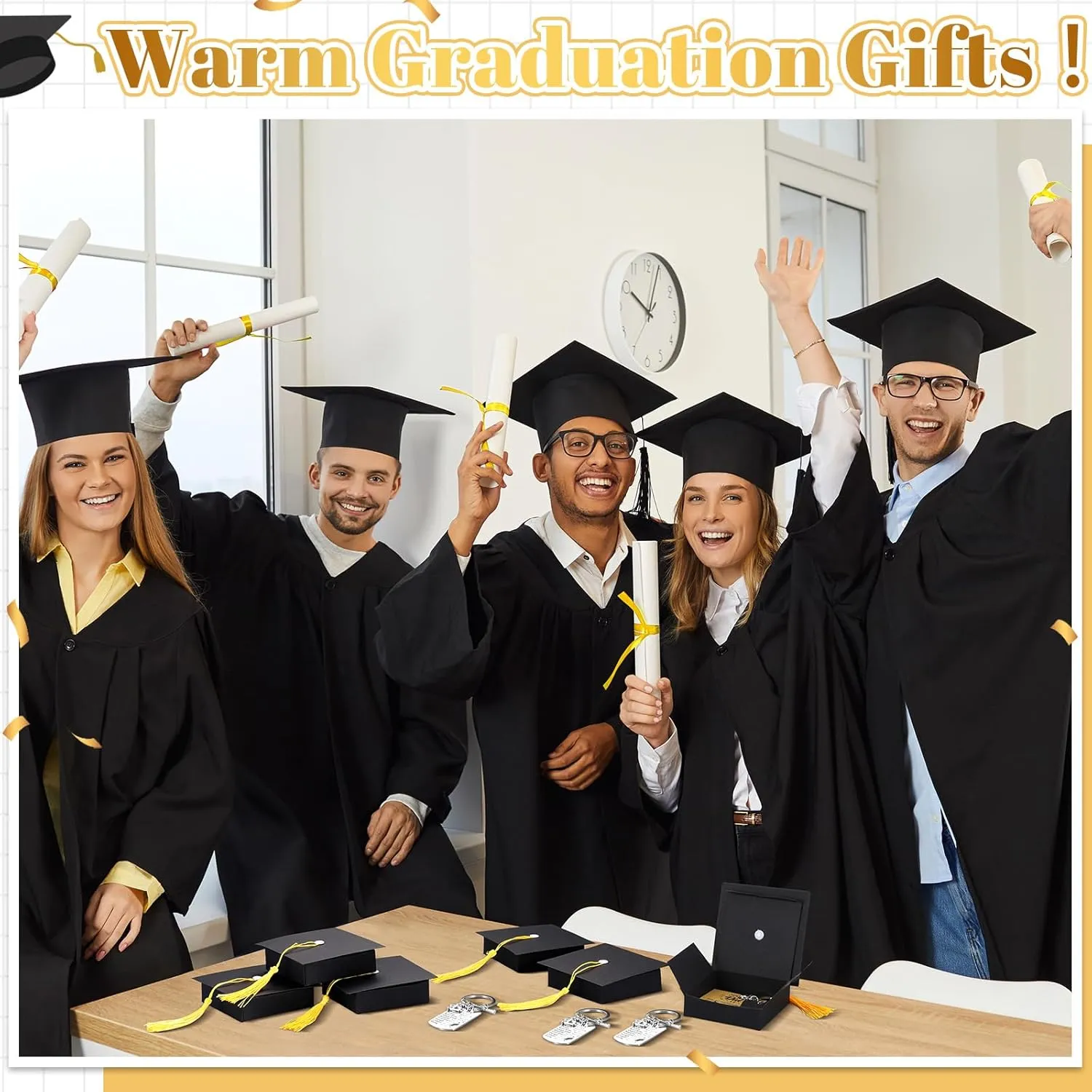 24 Sets 2025 Graduation Gifts Unisex Bracelets Comes in Cap Box with Quote Card Keychain for Class of 2025