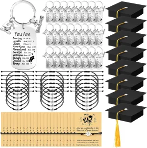 24 Sets 2025 Graduation Gifts Unisex Bracelets Comes in Cap Box with Quote Card Keychain for Class of 2025