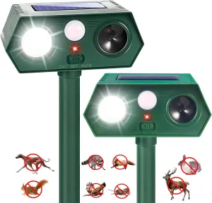 2Pack Solar Ultrasonic Animal Repellent Cat Deterrent Outdoor Solar Animal Repeller with Motion Sensor&LED Flashlight Deer Repellent Devices to Scare Fox Rabbit Squirrel Skunk Repellent for Yard
