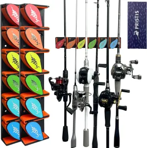 2pcs Fishing Rod Racks, Fishing Rod Holders 6-12 Rods or Combos, Wall Mounted Fishing Rod Hanger for Garage, Can be Installed Vertically or Horizontally, Fit Most Rods of Diameter 2-24mm
